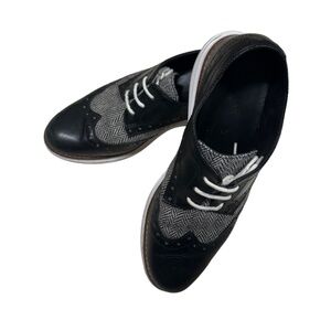 Cole Haan Original Grand Wingtip Oxfords Shoes Herringbone Black Leather 6.5B